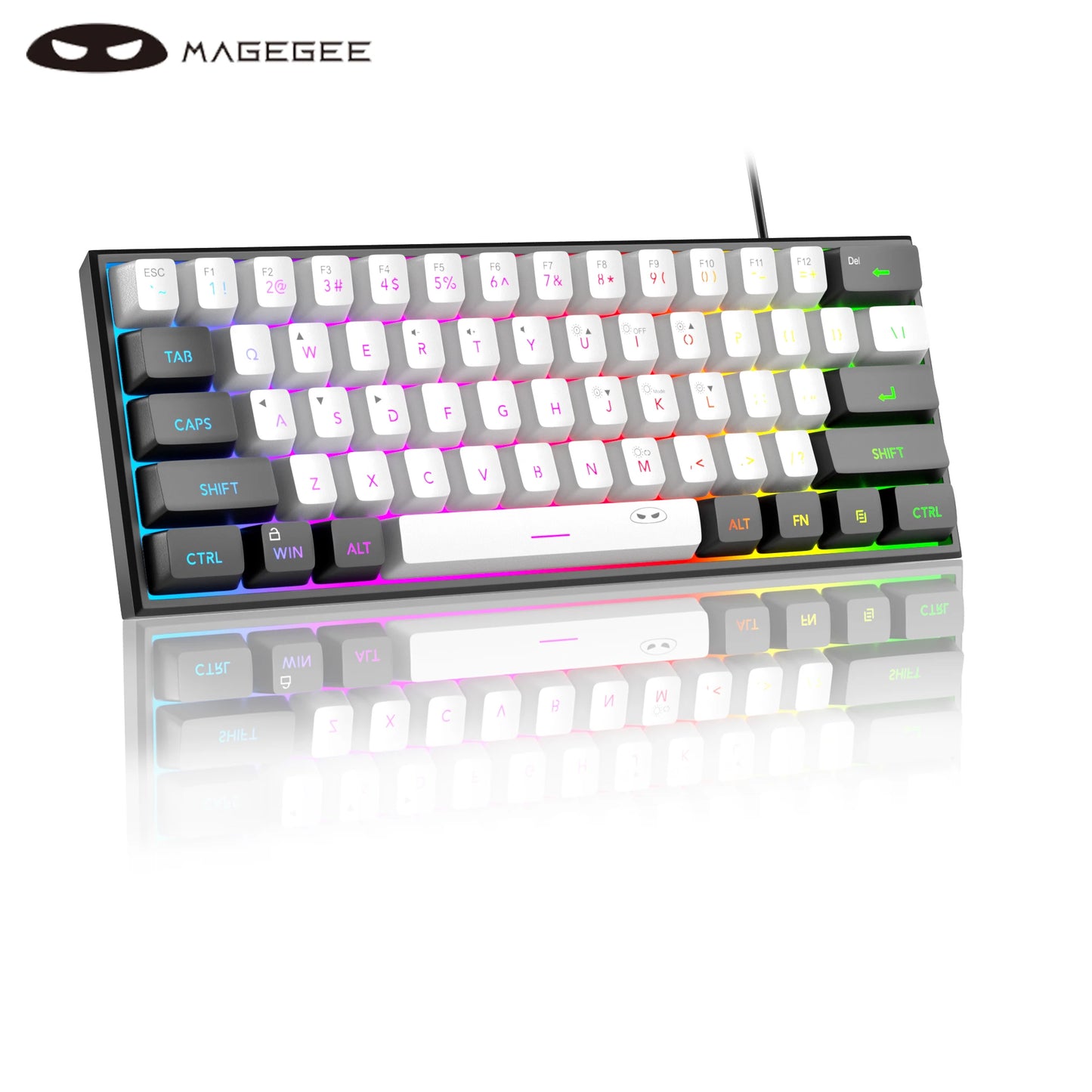 Teclado com fio compacto MageGee TS91 60%, 61 teclas, retroiluminação RGB, pequeno, portátil, para escritório, computador, teclado de membrana para PC com Windows