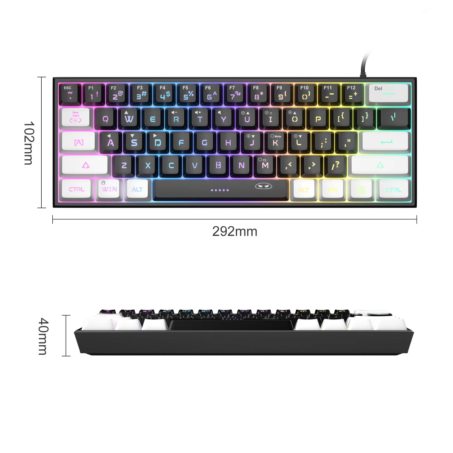 Teclado com fio compacto MageGee TS91 60%, 61 teclas, retroiluminação RGB, pequeno, portátil, para escritório, computador, teclado de membrana para PC com Windows