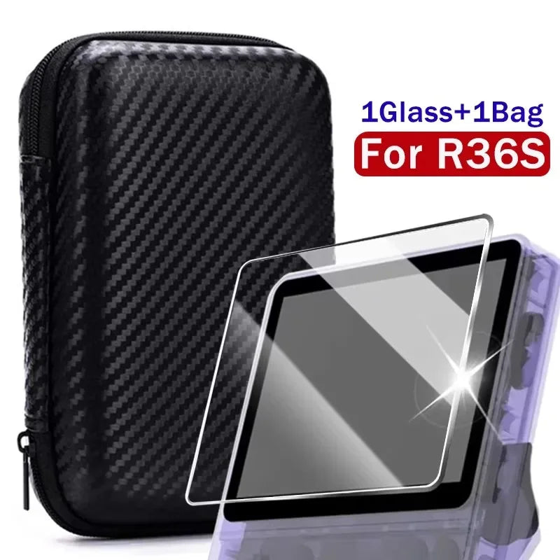 Capa 4 em 1 + vidro para console de jogos R36S