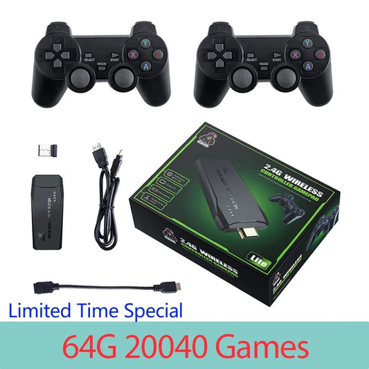 M8 Game Sticks console de videogame retrô, comando sem fio duplo 2.4g, 4K, 20K jogos, 64GB
