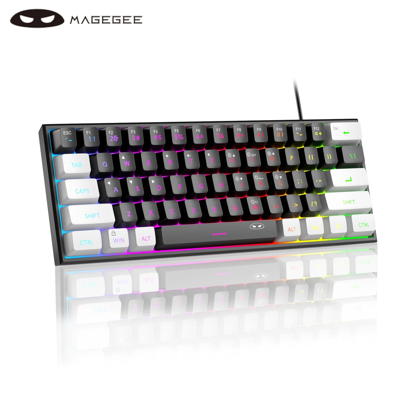 Teclado com fio compacto MageGee TS91 60%, 61 teclas, retroiluminação RGB, pequeno, portátil, para escritório, computador, teclado de membrana para PC com Windows