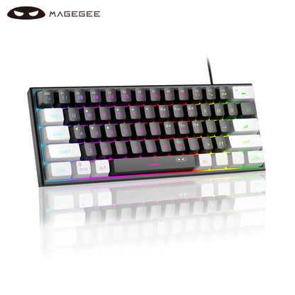 Teclado com fio compacto MageGee TS91 60%, 61 teclas, retroiluminação RGB, pequeno, portátil, para escritório, computador, teclado de membrana para PC com Windows