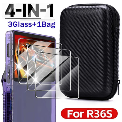 Capa 4 em 1 + vidro para console de jogos R36S