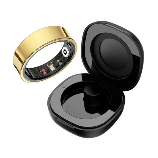 Anel Inteligente R09 Masculino Feminino com Estojo de Carregamento, Monitor de Frequência Cardíaca, Oxigênio no Sangue, Temperatura da Pele, À Prova D'água 5ATM para Android e iOS