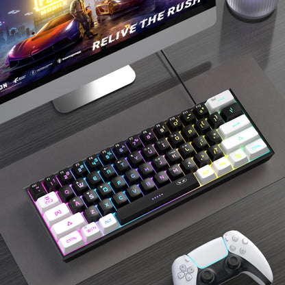 Teclado com fio compacto MageGee TS91 60%, 61 teclas, retroiluminação RGB, pequeno, portátil, para escritório, computador, teclado de membrana para PC com Windows