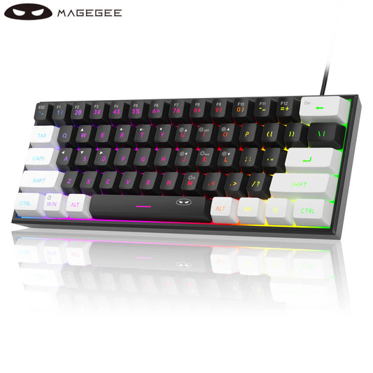 Teclado com fio compacto MageGee TS91 60%, 61 teclas, retroiluminação RGB, pequeno, portátil, para escritório, computador, teclado de membrana para PC com Windows
