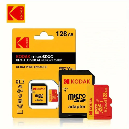 Cartão de memória Kodak Micro SD U3 de alta velocidade, classe 10, até 100 MB/s, TF com adaptador - disponível em 32 GB, 64 GB e 128 GB