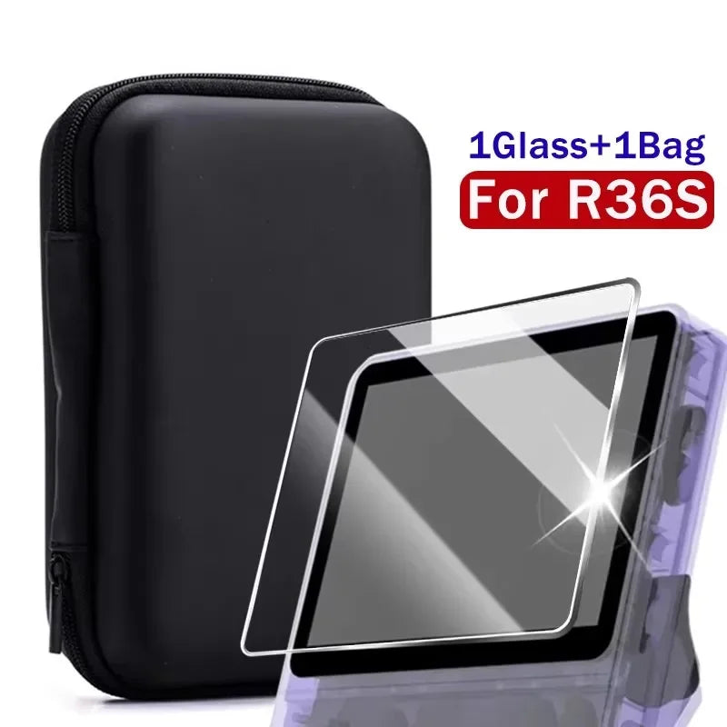 Capa 4 em 1 + vidro para console de jogos R36S