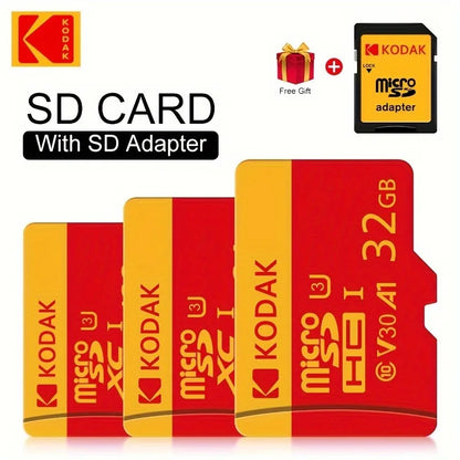 Cartão de memória Kodak Micro SD U3 de alta velocidade, classe 10, até 100 MB/s, TF com adaptador - disponível em 32 GB, 64 GB e 128 GB