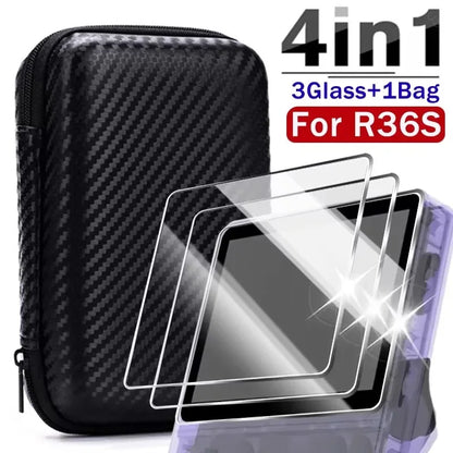 Capa 4 em 1 + vidro para console de jogos R36S