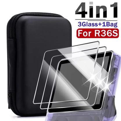 Capa 4 em 1 + vidro para console de jogos R36S